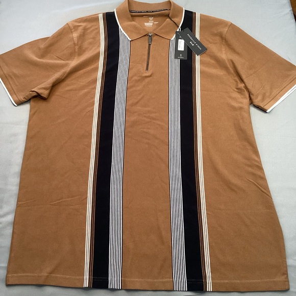 Shaquille O’Neal Other - Shaquille O’Neal Mens 3XLT Big & Tall 1/4 Zip Polo Shirt Brown Black Striped NWT